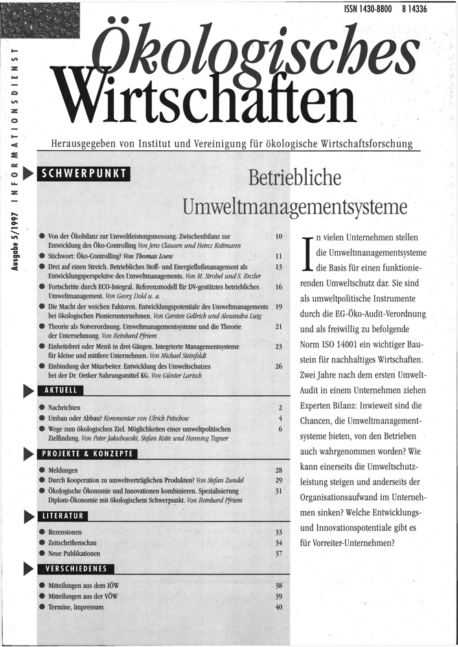 					Ansehen Bd. 12 Nr. 5 (1997): Betriebliche Umweltmanagementsysteme
				