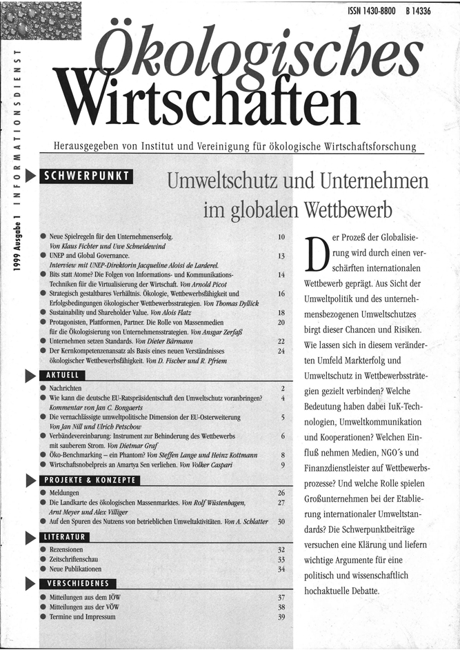 					Ansehen Bd. 14 Nr. 1 (1999): Umweltschutz und Unternehmen im globalen Wettbewerb
				