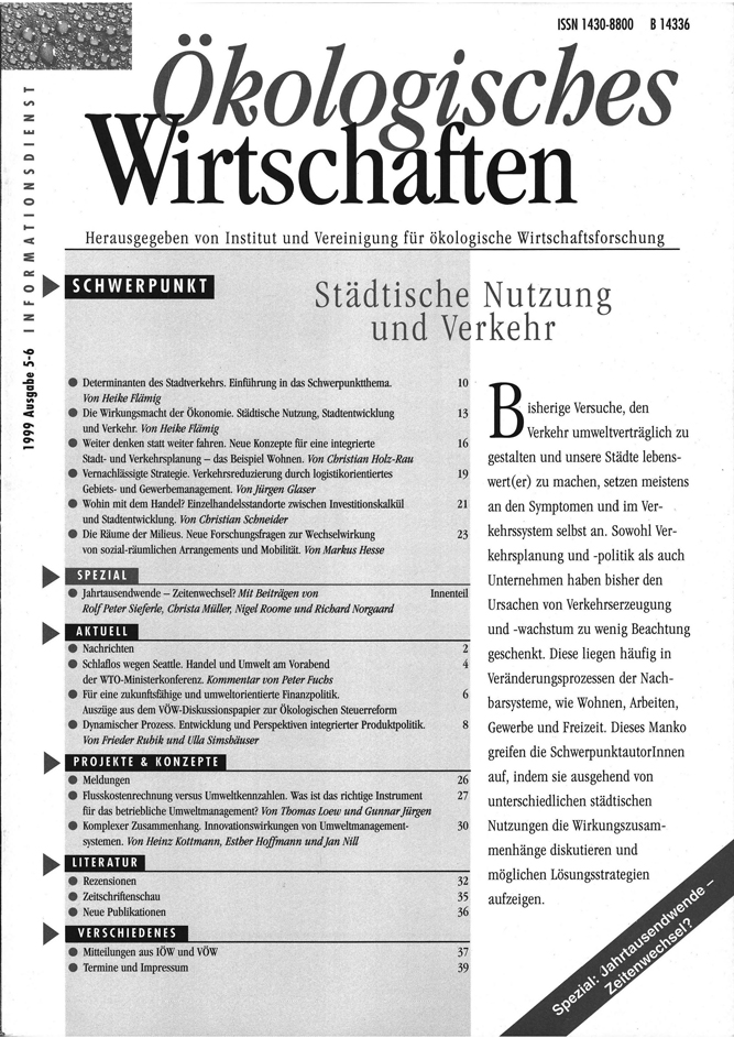 					Ansehen Bd. 14 Nr. 5-6 (1999): Städtische Nutzung und Verkehr
				