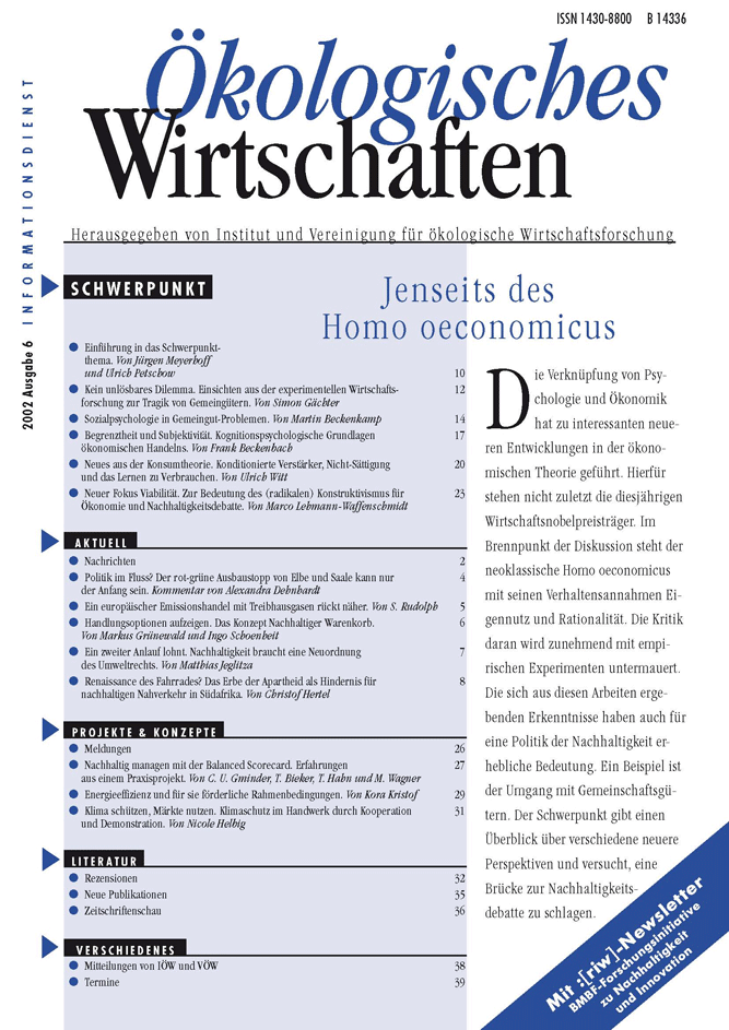 					Ansehen Bd. 17 Nr. 6 (2002): Jenseits des Homo oeconomicus
				