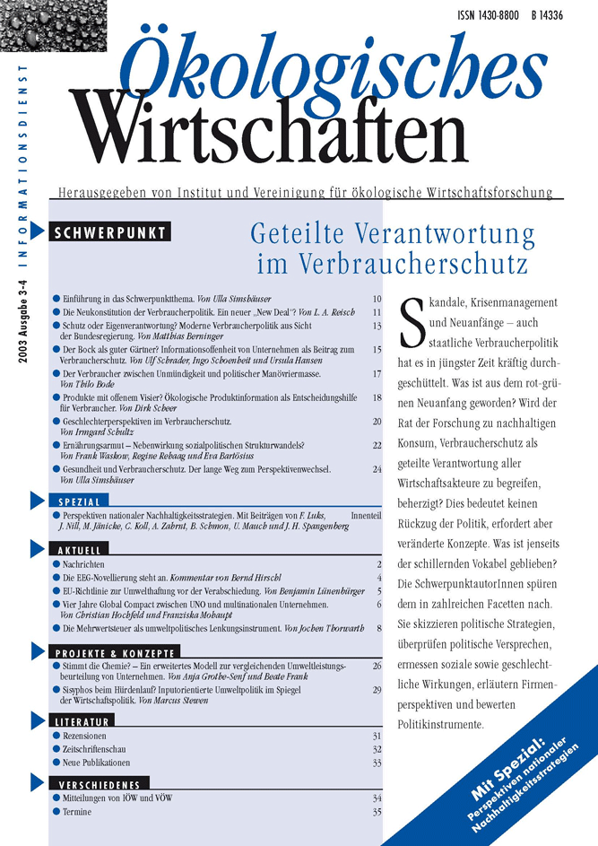 					Ansehen Bd. 18 Nr. 3-4 (2003): Geteilte Verantwortung im Verbraucherschutz
				