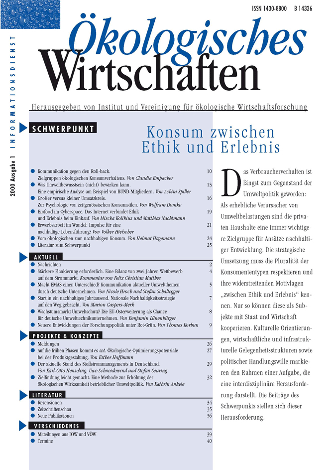 					Ansehen Bd. 15 Nr. 1 (2000): Konsum zwischen Ethik und Erlebnis
				