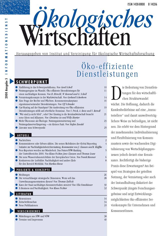 					Ansehen Bd. 15 Nr. 5 (2000): Öko-effiziente Dienstleistungen
				