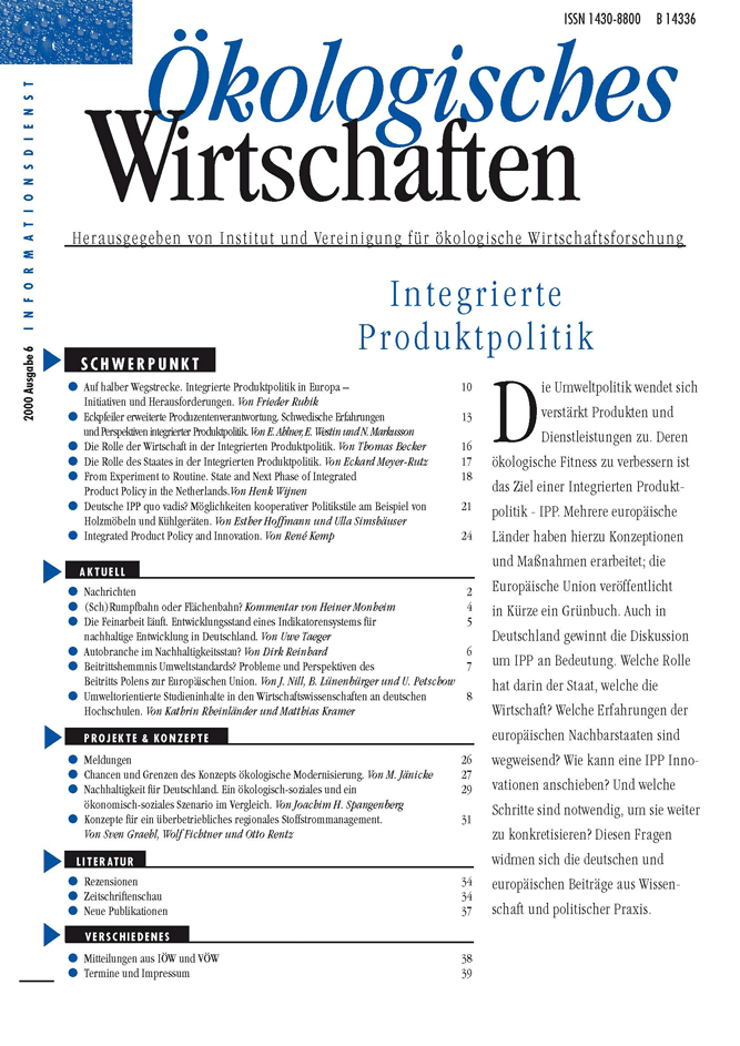 					Ansehen Bd. 15 Nr. 6 (2000): Integrierte Produktpolitik
				