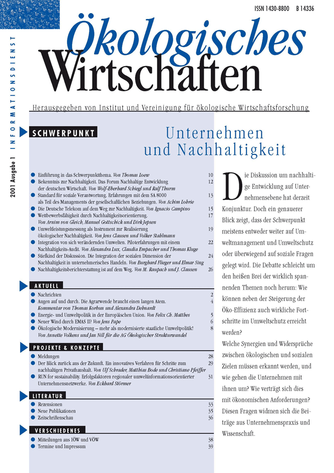 					Ansehen Bd. 16 Nr. 1 (2001): Unternehmen und Nachhaltigkeit
				