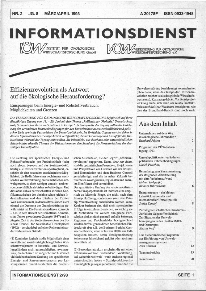 					Ansehen Bd. 8 Nr. 2 (1993): Perspektiven der Umweltpolitik
				