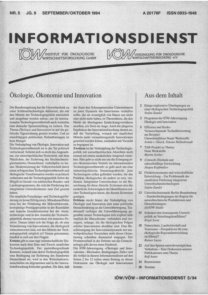					Ansehen Bd. 9 Nr. 5 (1994): Ökologie, Ökonomie und Innovation
				