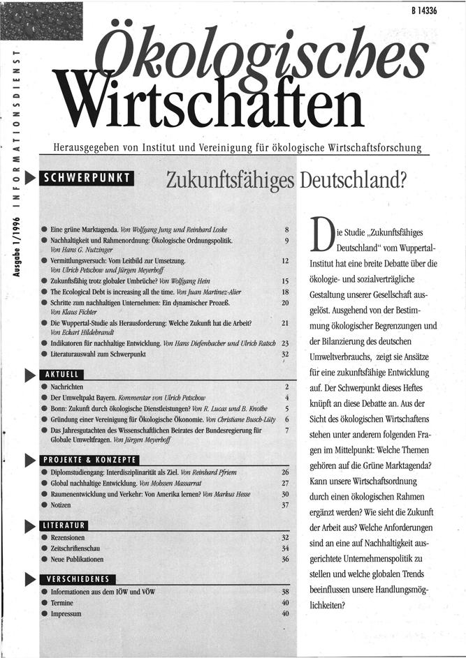 					Ansehen Bd. 11 Nr. 1 (1996): Zukunftsfähiges Deutschland?
				