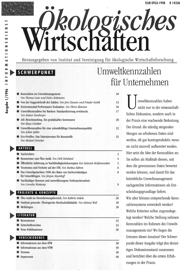 					Ansehen Bd. 11 Nr. 2 (1996): Umweltkennzahlen für Unternehmen
				