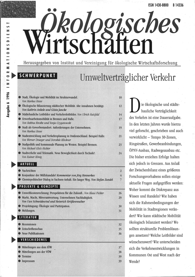 					Ansehen Bd. 11 Nr. 6 (1996): Umweltverträglicher Verkehr
				