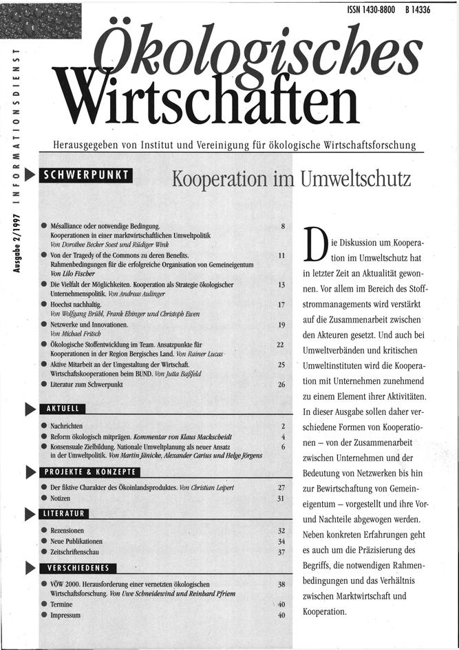 					Ansehen Bd. 12 Nr. 2 (1997): Kooperation im Umweltschutz
				