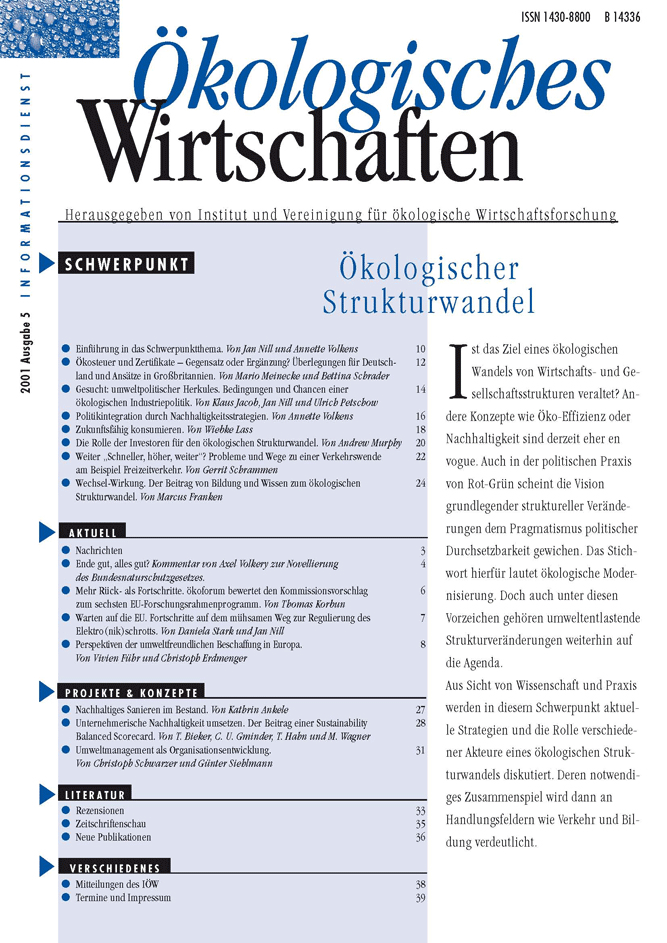 					Ansehen Bd. 16 Nr. 5 (2001): Ökologischer Strukturwandel
				